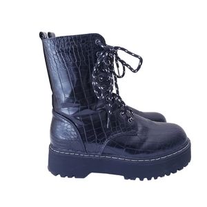 Olivia Miller Black Croc Print Black Boots